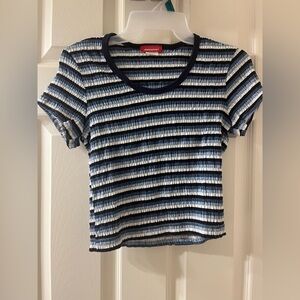 jordache vintage 90’s women’s ruched navy and white striped baby tee